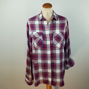Sam Edelman Womens Plaid Button Shirt